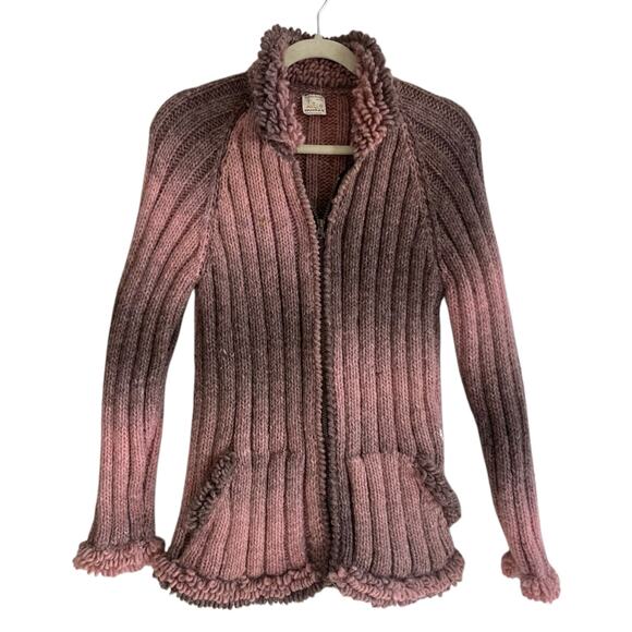 Vintage Huinay Tejidos Ecuadorian Wool Full Zip Ombre Raw Hem Sweater Sz Medium - Picture 1 of 16